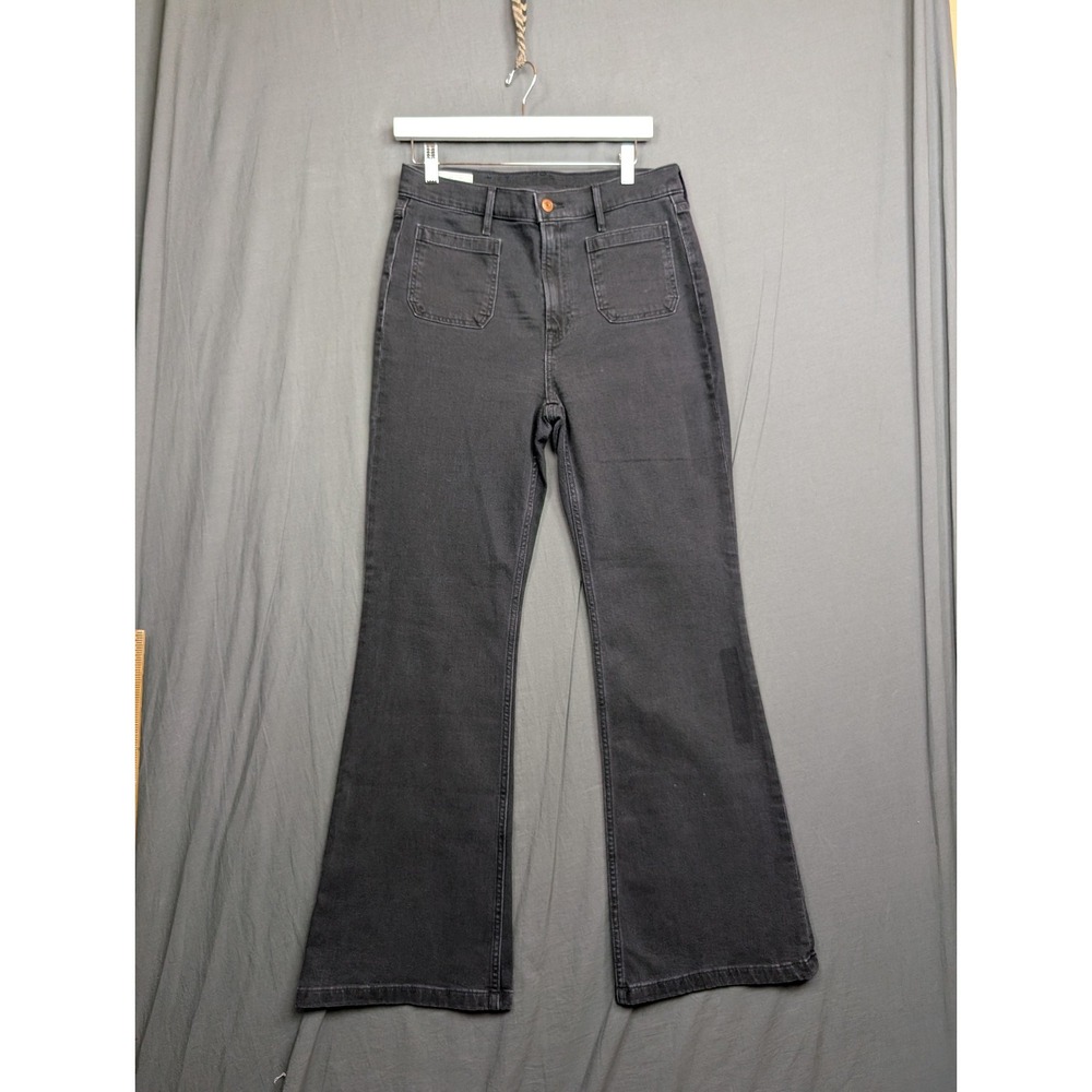 Gap Jeans Womens 30/10R Black 70s Flare High Rise Stretch Dark Wash Denim